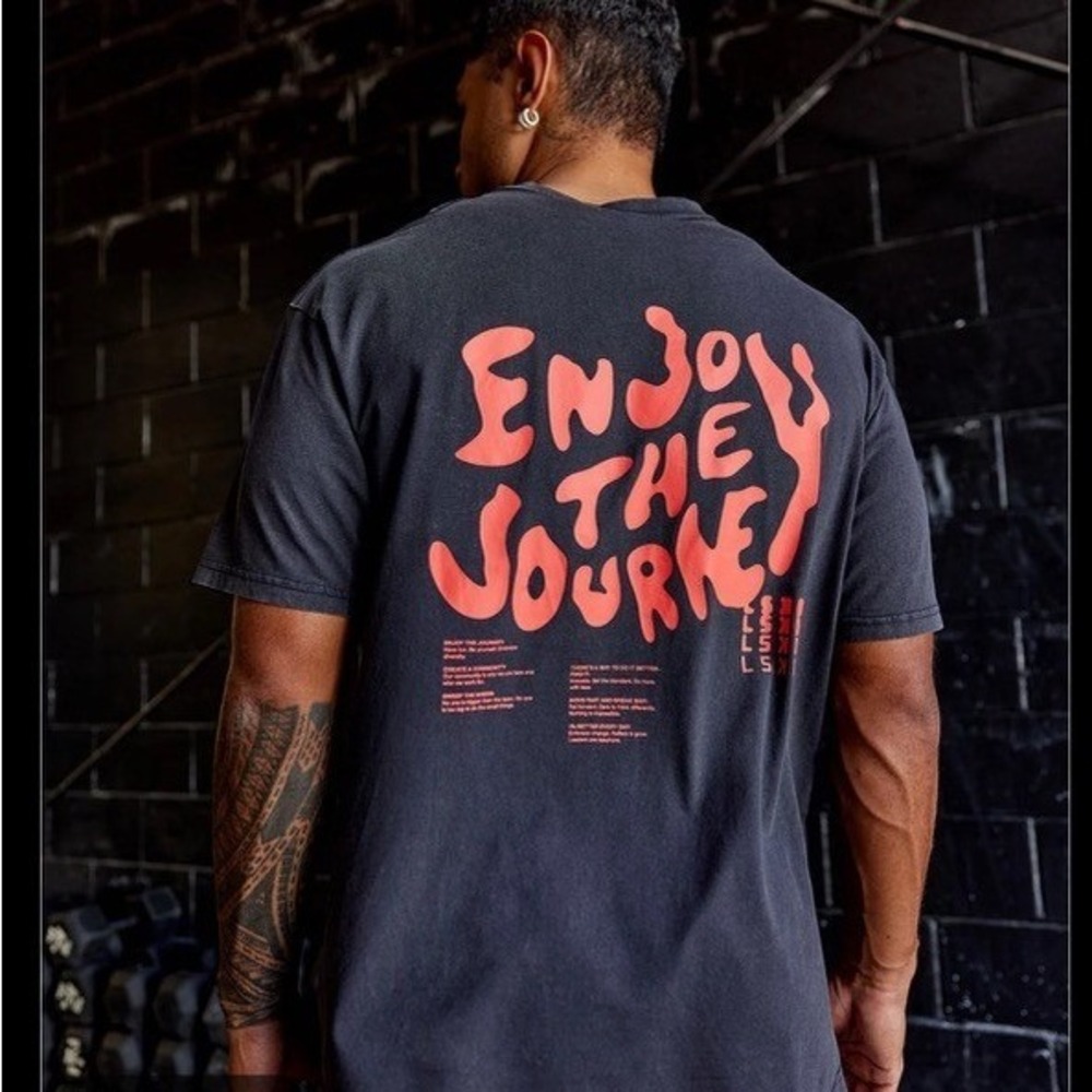 LSKD Mens Enjoy The Journey Graphic T-Shirt Faded Black Orange Short Sleeve Tee